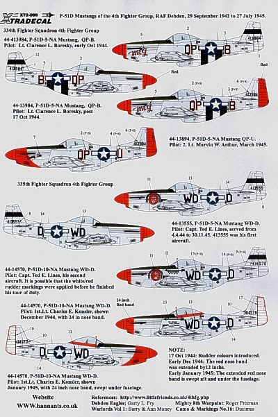 1 72 8Th Air Force Little Friends Pt 1 P 51Ds From The 4Th Fg 1 72 Aircraft Decals