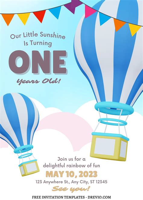 10 Beautiful Hot Air Balloons Editable Canva Invitation Templates