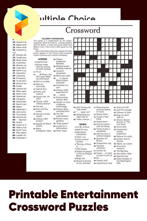 10 Best Free Printable Entertainment Crossword Puzzles Printablee Com