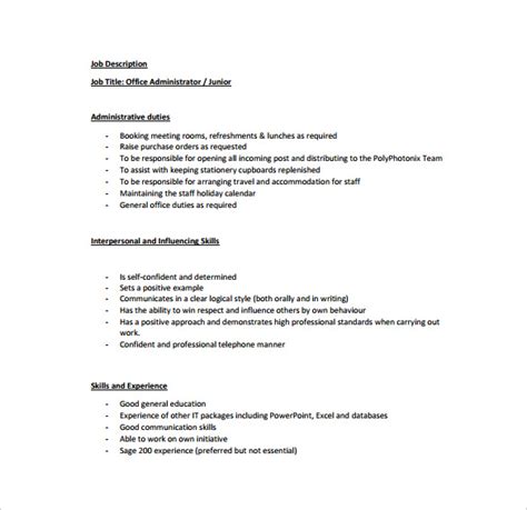 10 Office Administrator Job Description Templates In Pdf Doc Free