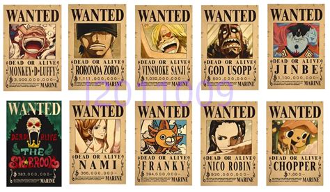 10 Posters Of One Piece Straw Hat Pirates Bounty Poster Luffy Nami