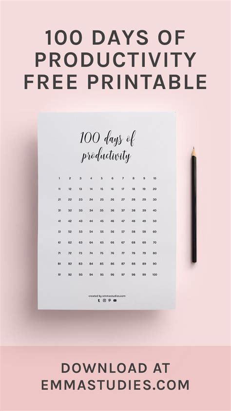 100 Days Of Productivity Calendar Progress Tracker Printable 100 Days