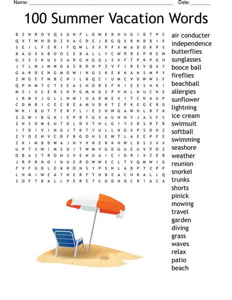 100 Word Summer Word Search