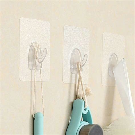 10Pcs Waterproof Clear Double Sided Adhesive Hooks Heavy Duty Wall