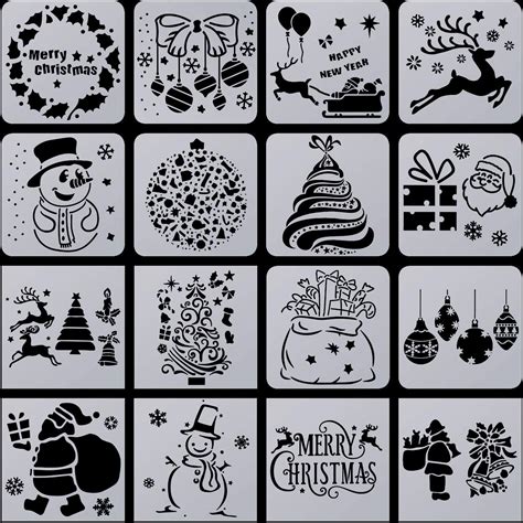 16 Pieces Christmas Stencils Template Snowman Christmas Tree Reindeer