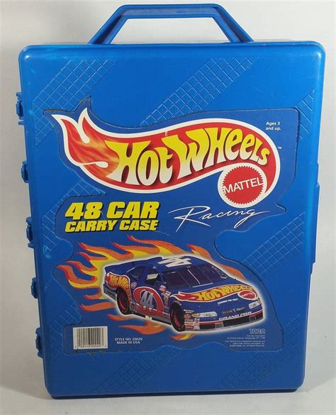 1998 Hot Wheels 48 Car Carrying Case Blue Plastic Container Sticker Peeled Plastic