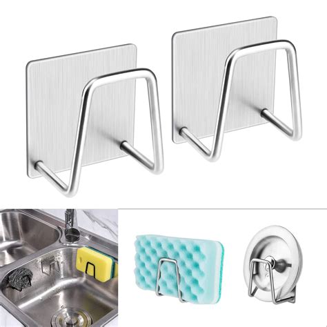 2 Pcs Stainless Steel Kitchen Sponge Holder Self Adhesive Sink Drain Sponges Drying Rack Kitchen