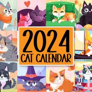 2024 Illustrated Cute Cat Calendar Printable Calendar Daily Planner