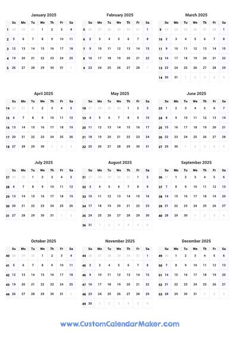 2025 Calendar With Week Numbers