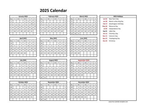 2025 Yearly Calendar With Holidays Printable Full Year Calendar