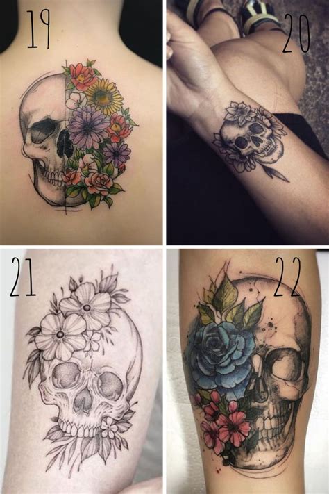 27 Beautiful Skull And Flower Tattoo Ideas Tattooglee Tattoos For