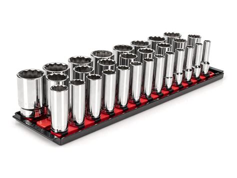 29 Piece 1 2 Inch Drive Deep 12 Point Socket Set 10 38 Mm Tekton