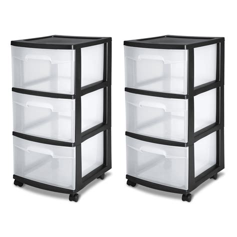 3 Drawer Organizer Cart Black Plastic Craft Storage Container Rolling Bin Set 2 Amazon Co Uk