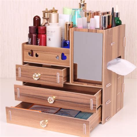 3 Layers Desktop Storage Box Cosmetics Holder Large Capacity Wooden