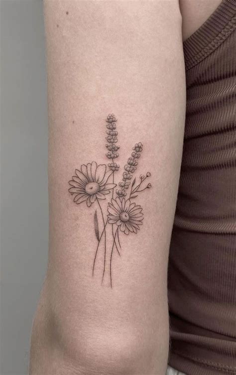 30 Beautiful Flower Tattoo Ideas A Bunch Of Daisy Lavender Tattoo