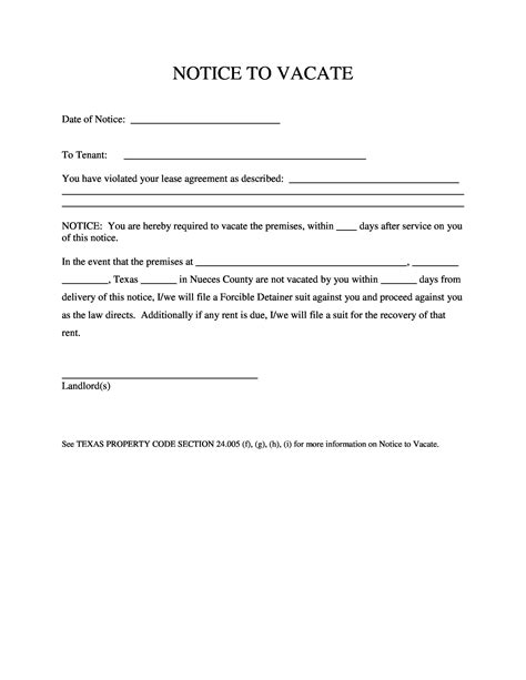 30 Day Notice To Vacate Template