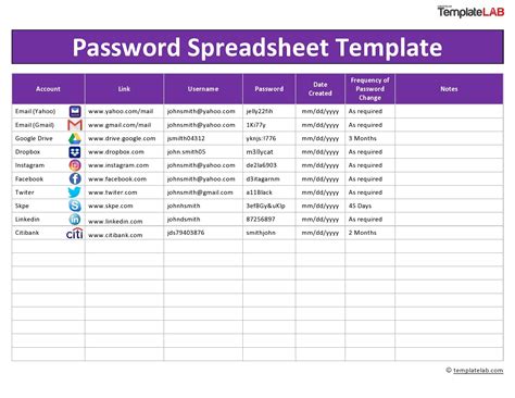 33 Best Password List Templates Word Excel Amp Pdf Templatelab