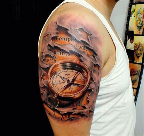 10 Minimalist 3D Compass Tattoo Design Ideas