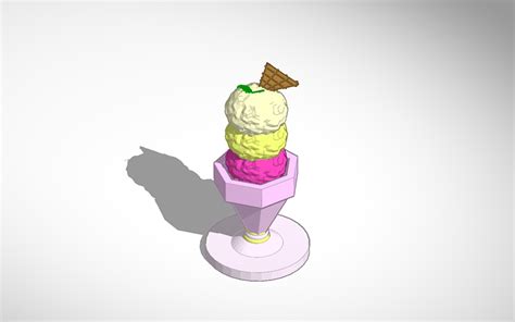 3D Design Ice Cream With Mint Leaves And Waffle Cookie Tinkercad