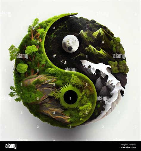 3D Render Of Yin Yang Symbol With Nature Elements Stock Photo Alamy