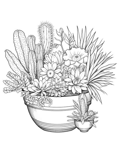 4 Free Printable Cactus Pots Coloring Pages For Adults Grayscale Colo Raspiee