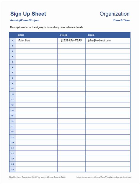 40 Sign Up Sheet Template Pdf Markmeckler Template Design