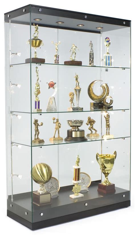 48 Amp Quot Trophy Display Case W Frameless Design Adjustable Shelves Sliding Door Black Glass