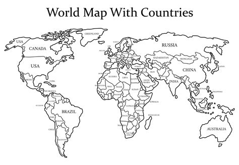 5 Best Images Of Printable Labeled World Map Black And White Labeled