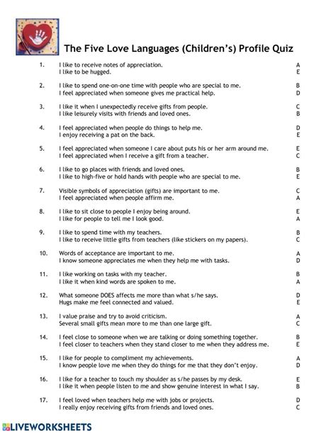 5 Love Languages Test Printable: Discover Your Love Style