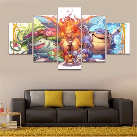 5 Piece Hd Print Pokemon Painting Canvas Wall Art Picture Home