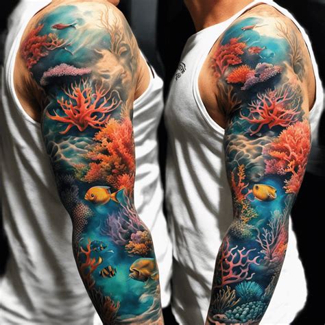 50 Unique Coral Reef Tattoo Designs For Men Ocean Sleeve Tattoos