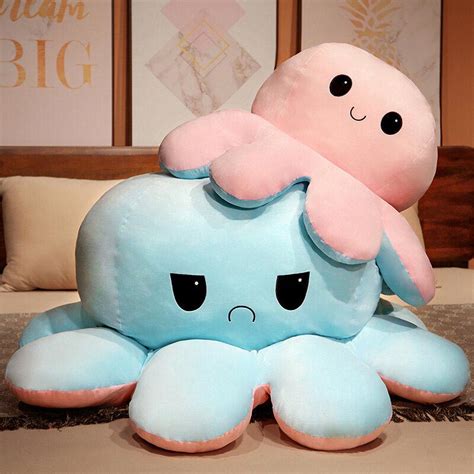 50Cm Giant Reversible Octopus Stuffed Animal Reversible Happy Sad Octopus Plush Toy Show Your