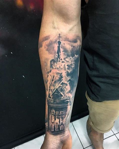 60 Epic Burning Church Tattoo Designs For Men