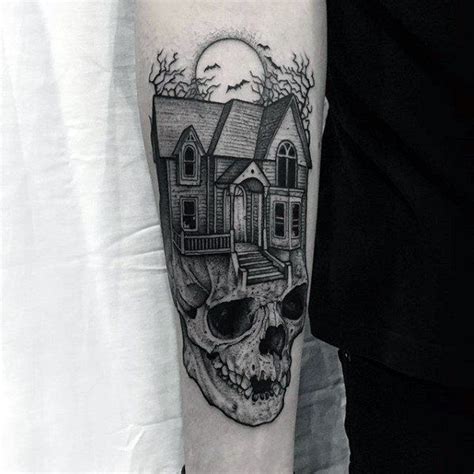 60 Scary Haunted House Tattoo Designs For Men