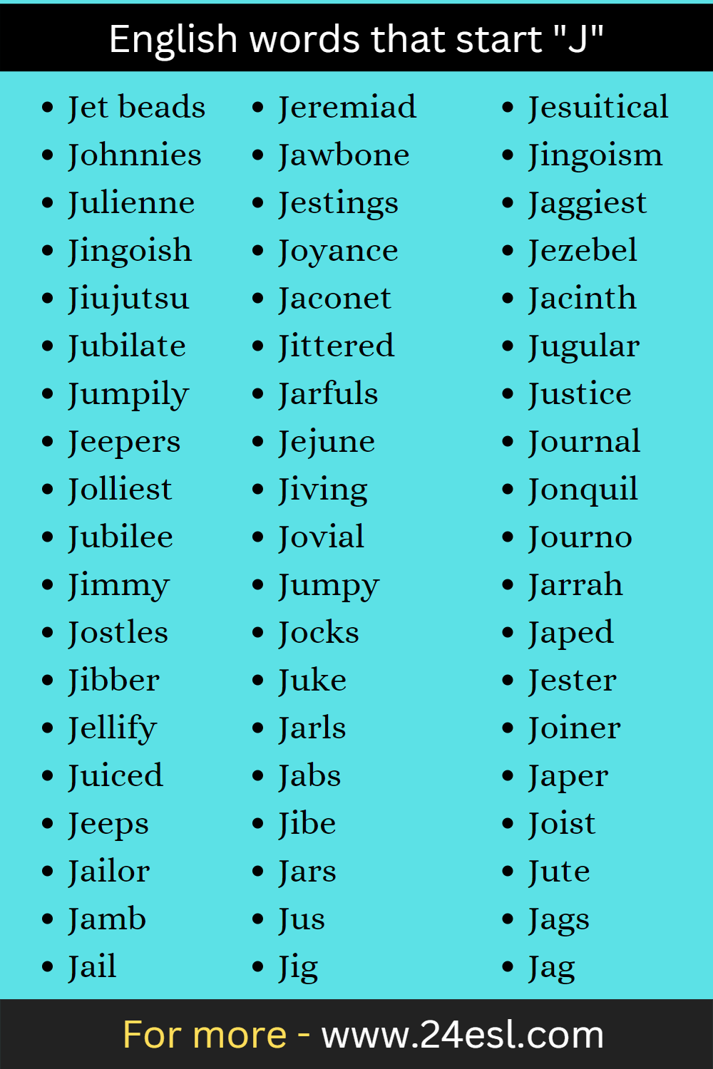 600 Popular Words That Start With J In English J Words List