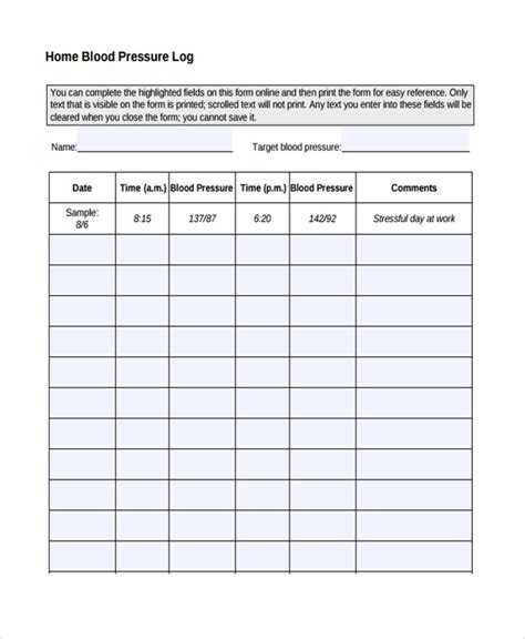 7 Blood Pressure Chart Templates Free Sample Example Format Free