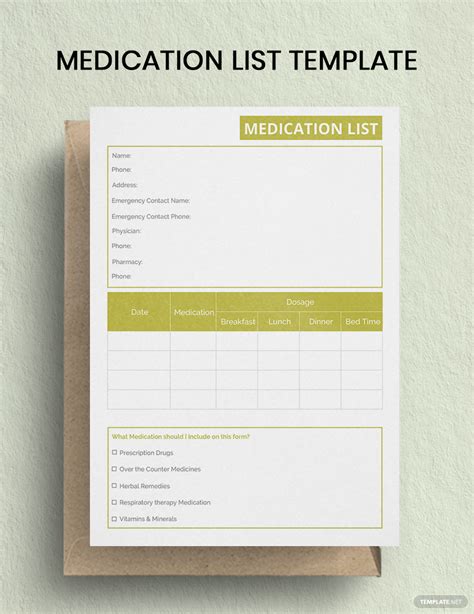 8 Printable Medication List Templates Word Google Docs Apple