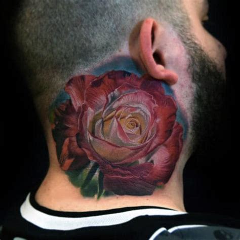 90 Realistic Rose Tattoo Designs For Men Floral Ink Ideas Rose Neck