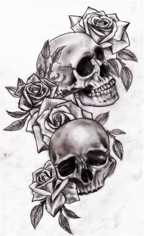 A Bunch Of Tattoos Drawn In Black And White With Flowers Skulls Roses