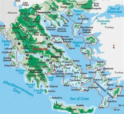 A Detailed Map Of Greece Showing Main Greek Islands Villages Regions