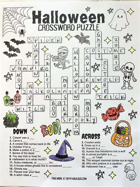 A Kid Friendly Halloween Crossword Puzzle I Spy Fabulous