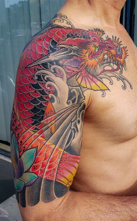 A Koi Fish Transforming Into A Dragon By Adam Sky Hold Fast Studio