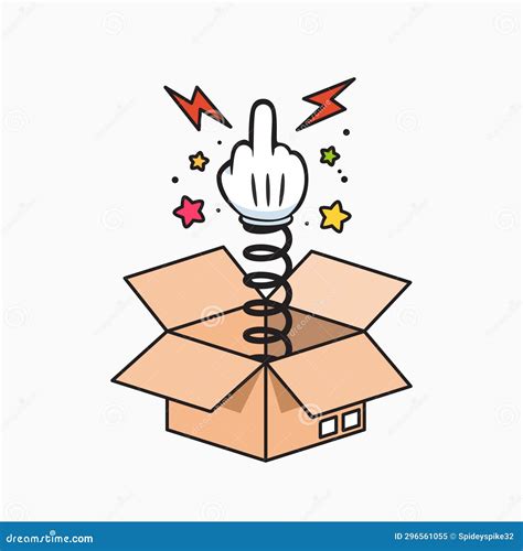 A Middle Finger Springs Out Of Delivery Box Stock Vector Illustration