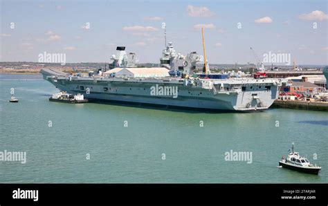 A View Of The Hms Queen Elizabeth R08 Aircraft Carrier In Portsmouth Harbour Portsmouth