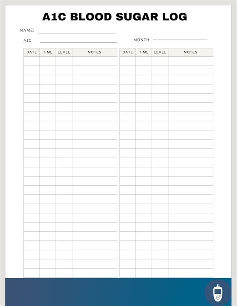 A1c Blood Glucose Tracker Printable Blood Sugar Log Medical Checklist