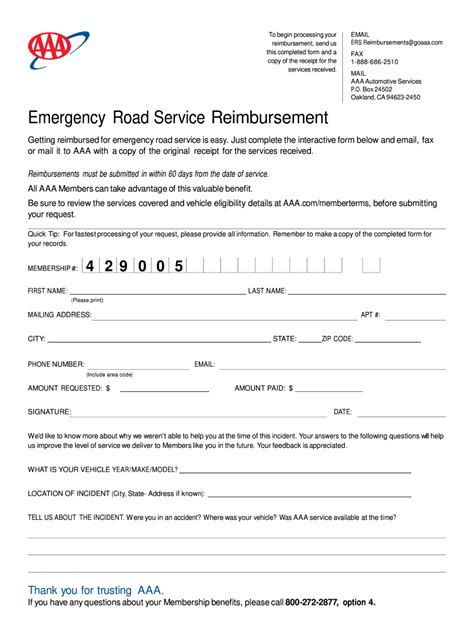 Aaa Form Reimbursement Fill Online Printable Fillable Blank