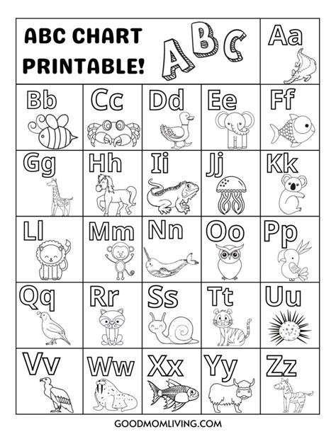 Abc Chart For Kids Free Printable Abc Alphabet Chart Good Mom Living