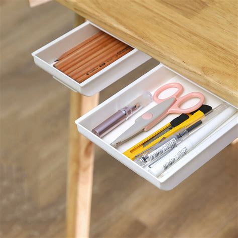 Adhesive Under Desk Drawer Storage Box Tray Organizer Home Office White Gray Walmart Com