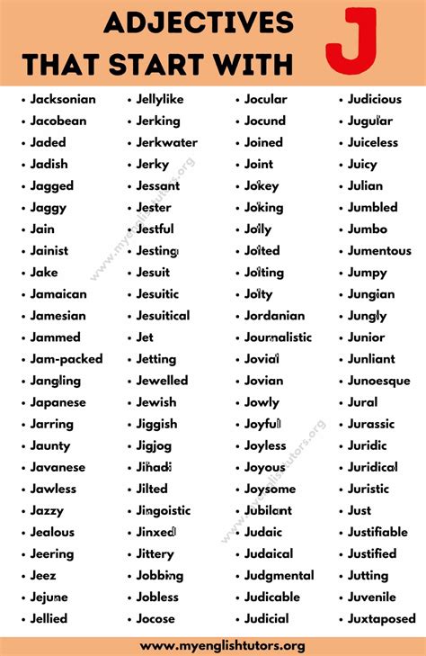 Adjectives That Start With J Top 100 Interesting Adjectives Starting With J My English Tu