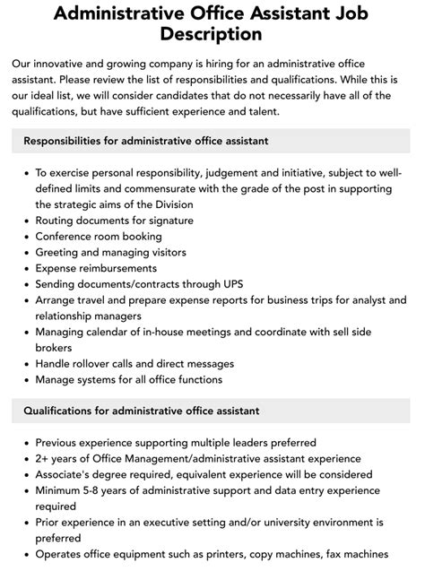 Administrative Support Job Description and Key Responsibilities